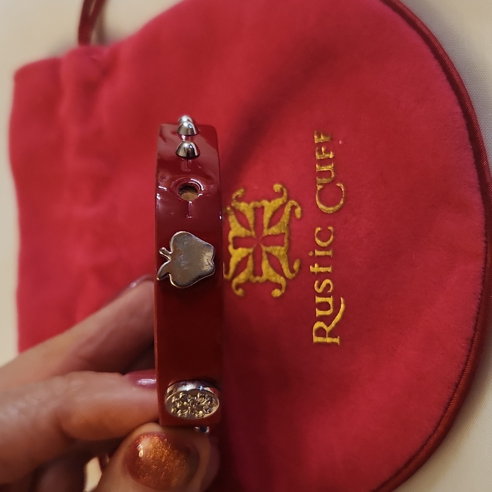 Rustic Cuff Red Bracelet With Silver Details - image 2